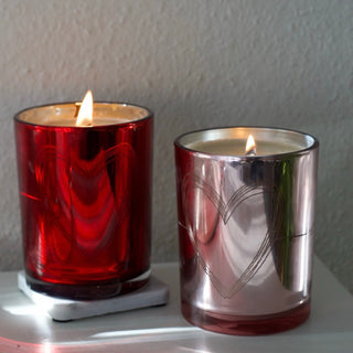 Grandes bougies mèche en bois rouge et rose