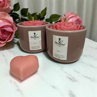 Bougies parfumées fragrance Musc avec fleur rose en cire