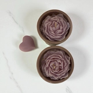 Bougies parfumées fragrance Ambre vanille avec fleur violette en cire végétale