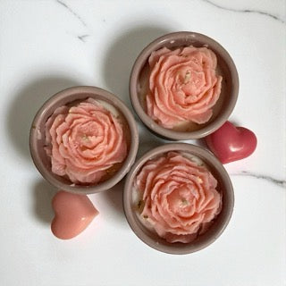 Bougies parfumées fragrance Musc avec fleur rose en cire végétale