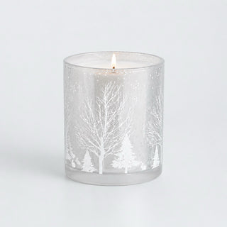 Bougie parfumée Aube givrée argent givré, verre gravé d'une forêt enneigée