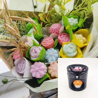 Miaou Candle Tartelettes de cire parfumée Blacky Set Bouquet de fondants et Brûleurs