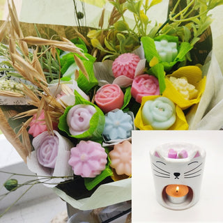 Miaou Candle Tartelettes de cire parfumée Whity Set Bouquet de fondants et Brûleurs